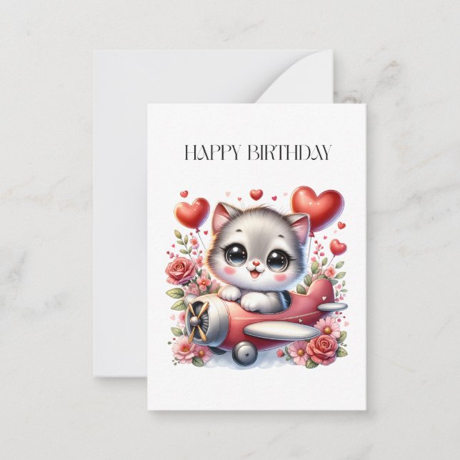 Kitten Pilot Birthday Card (Front)