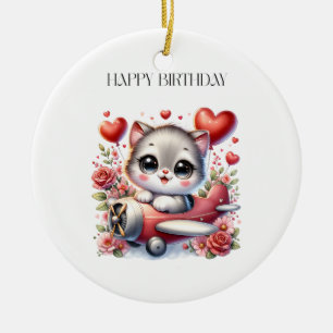 Kitten Pilot Birthday Ceramic Tree Decoration