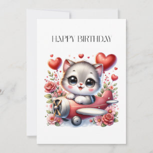 Kitten Pilot Birthday Invitation