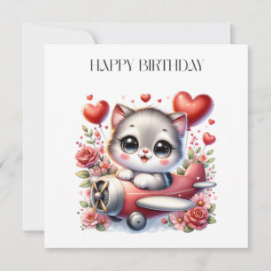 Kitten Pilot Birthday Invitation