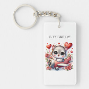 Kitten Pilot Birthday Key Ring
