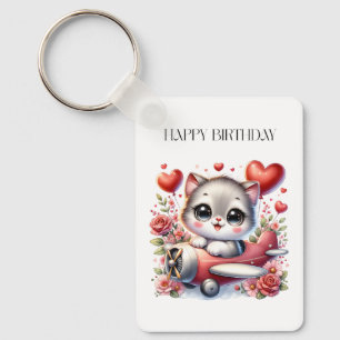 Kitten Pilot Birthday Key Ring