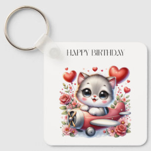 Kitten Pilot Birthday Key Ring