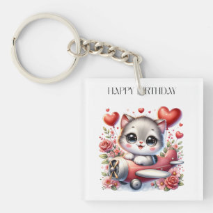 Kitten Pilot Birthday Key Ring