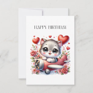 Kitten Pilot Birthday Thank You Card