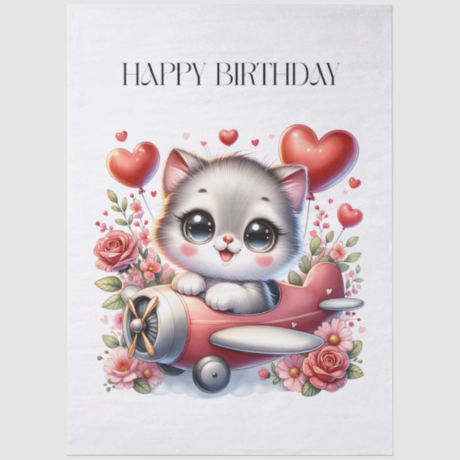 Kitten Pilot Birthday Tissue Paper (Front)