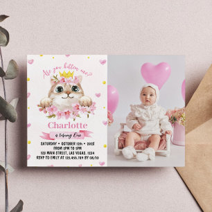 Kitten Pink Photo Birthday Invitation