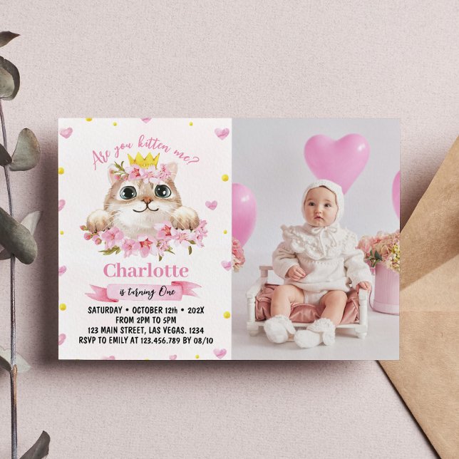 Kitten Pink Photo Birthday Invitation (Creator Uploaded)