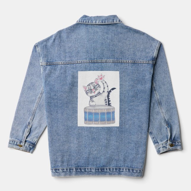 Kitten Playing a Drum Denim Jacket (Back)
