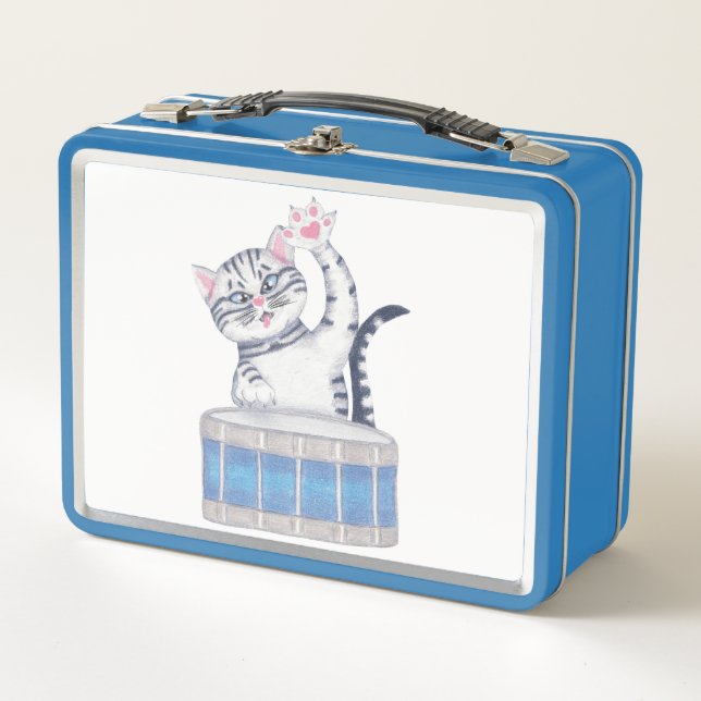 Kitten Playing a Drum Metal Lunch Box (Front)