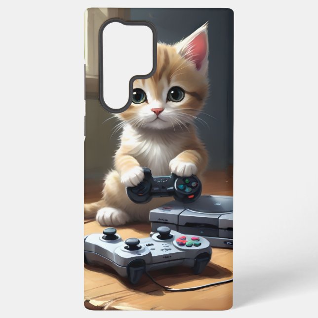 Kitten Playing Gaming Console, Samsung Galaxy S22 Ultra Case (Back)