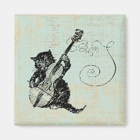 Kitten Playing Violin Teal Music Cat Illustration