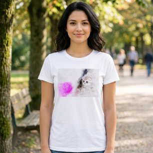 Kitten playing with a pink yarn ball watercolor T-Shirt