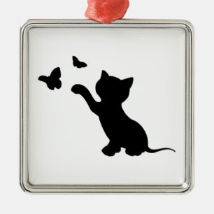 KITTEN PLAYING WITH BUTTERFLIES METAL TREE DECORATION