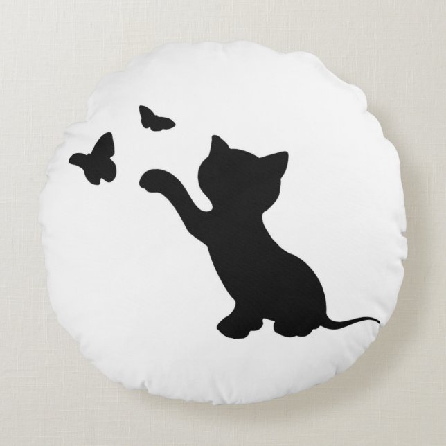 KITTEN PLAYING WITH BUTTERFLIES ROUND CUSHION (Front)