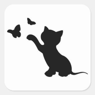 KITTEN PLAYING WITH BUTTERFLIES SQUARE STICKER