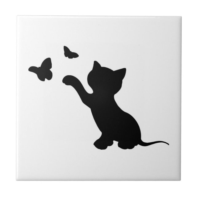KITTEN PLAYING WITH BUTTERFLIES TILE (Front)