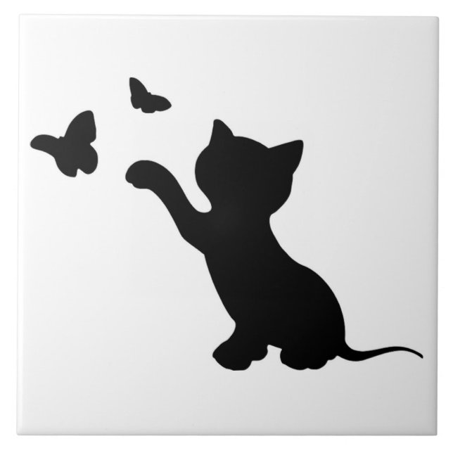 KITTEN PLAYING WITH BUTTERFLIES TILE (Front)