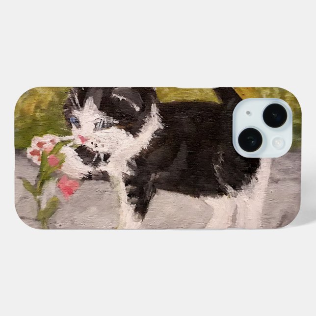 Kitten Playing with Pink Flower Case-Mate iPhone Case (Back (Horizontal))
