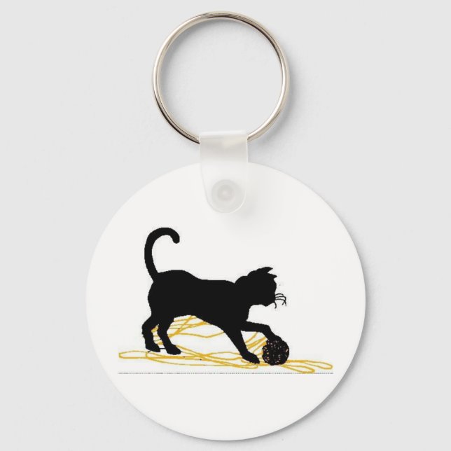 Kitten Plays With Yarn Key Ring (Front)