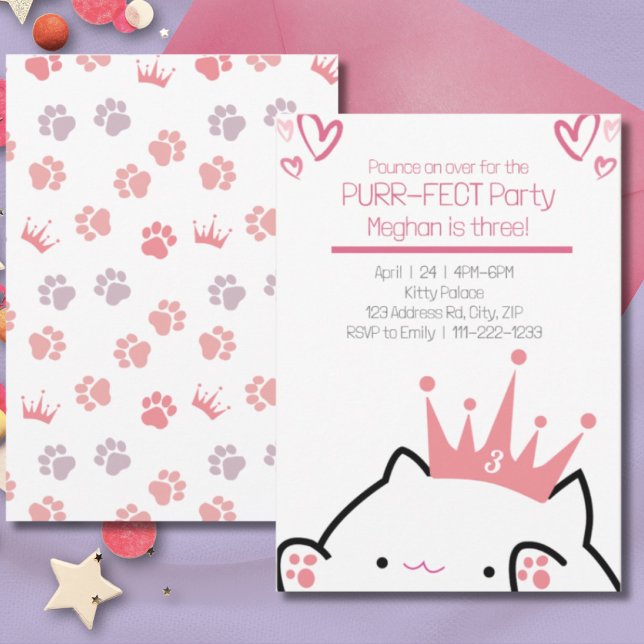 Kitten Princess Girl Birthday  Invitation (Creator Uploaded)