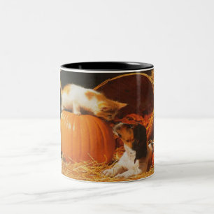 Kitten, Pumpkin and Puppy Two-Tone Coffee Mug