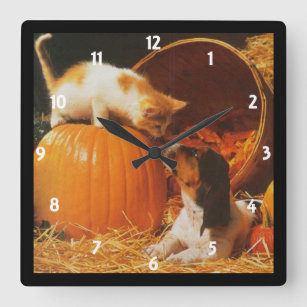 Kitten, Pumpkin and Puppy Wall Clock