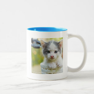 Kitten Rides A Bike Two-Tone Coffee Mug