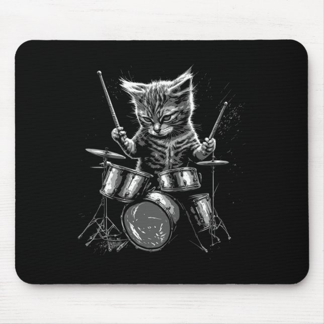 Kitten Rock Band Drummer Cat Playing Drums  Mouse Mat (Front)