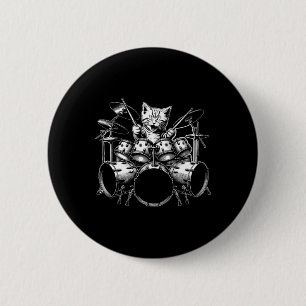 Kitten Rock Band Funny Kitty Drummer Cat Playing D 6 Cm Round Badge