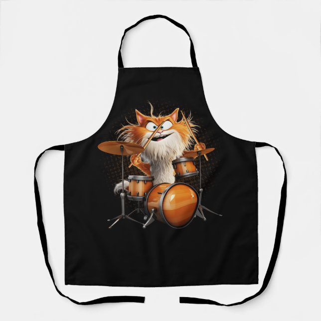 Kitten Rock Band Funny Kitty Drummer Cat Playing D Apron (Front)