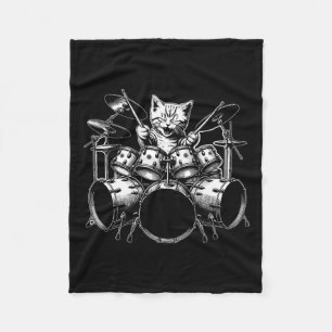 Kitten Rock Band Funny Kitty Drummer Cat Playing D Fleece Blanket