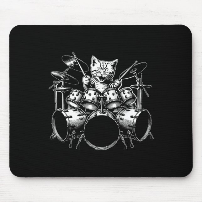Kitten Rock Band Funny Kitty Drummer Cat Playing D Mouse Mat (Front)