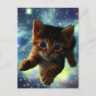 Kitten Running In Space Postcard