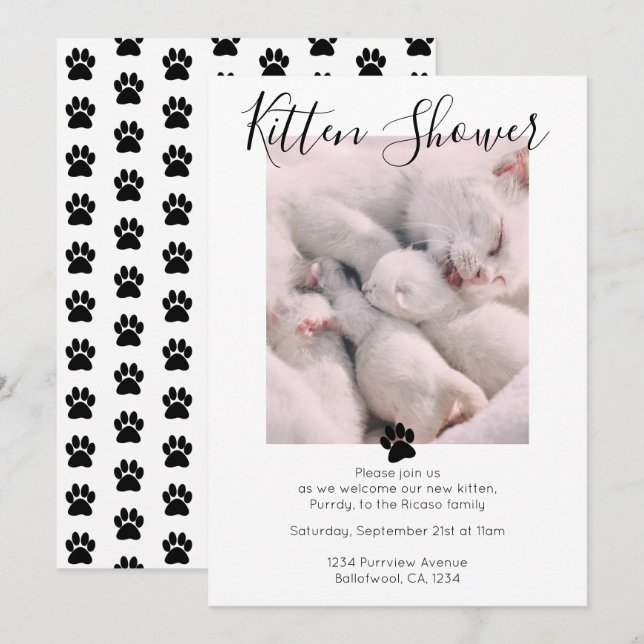 Kitten Shower Cute Personalised Cat Adoption Invitation (Front/Back)