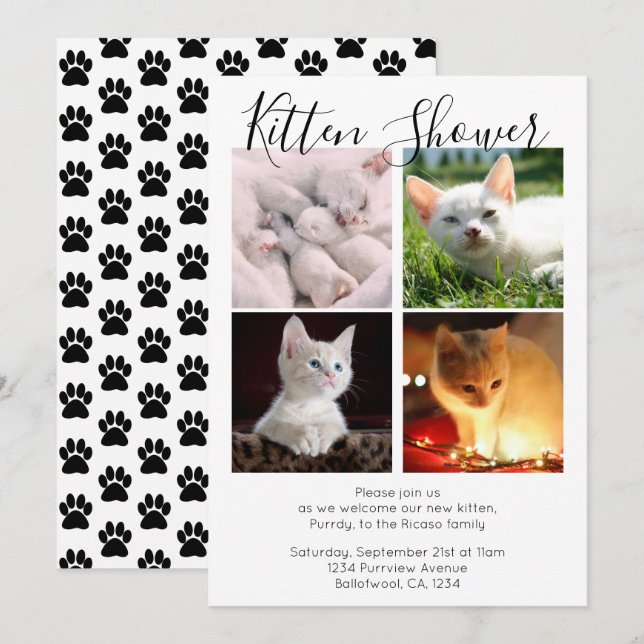 Kitten Shower Cute Personalised Cat Adoption Invitation (Front/Back)