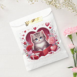 Kitten Sitting in Box With Flowers and Gifts  Favour Bags