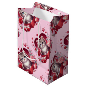 Kitten Sitting in Box With Flowers and Gifts  Medium Gift Bag