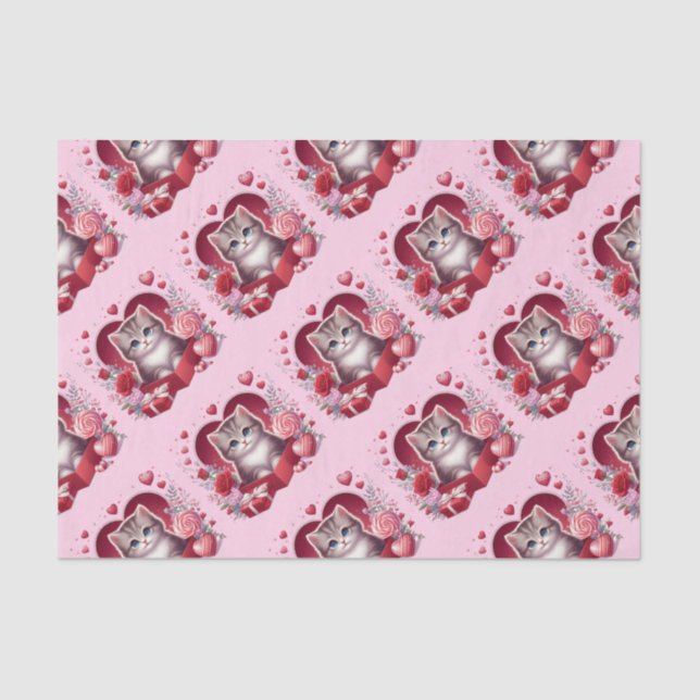 Kitten Sitting in Box With Flowers and Gifts  Tissue Paper (Front)