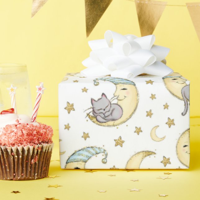 Kitten Sitting on The Man In the Moon Wrapping Paper (Birthday Party)