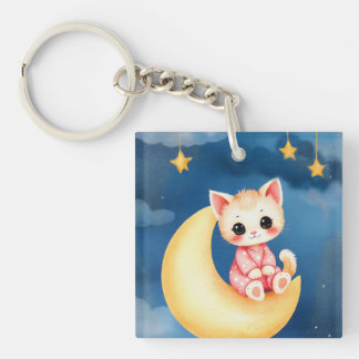 Kitten Sitting on the Moon Key Ring
