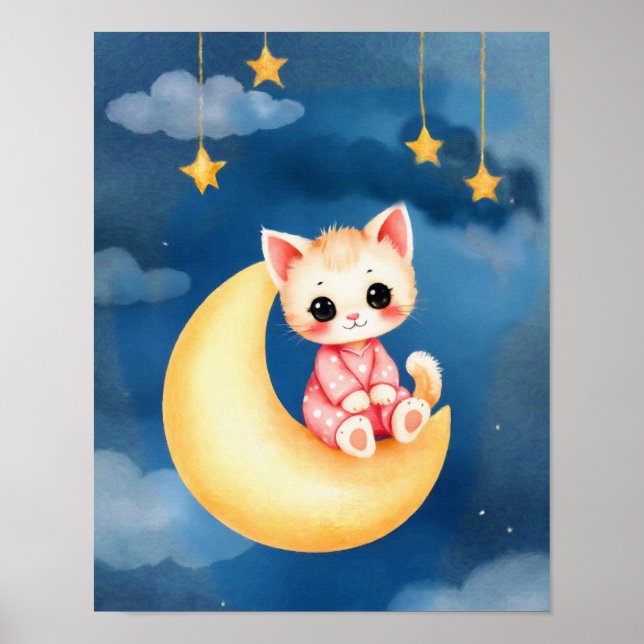 Kitten Sitting on the Moon Poster (Front)