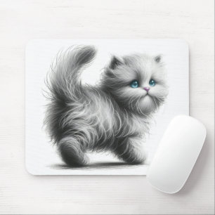 Kitten Sketch On White Mouse Mat