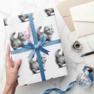 Kitten Sketch On White Wrapping Paper