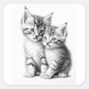 Kitten Sketch Square Sticker