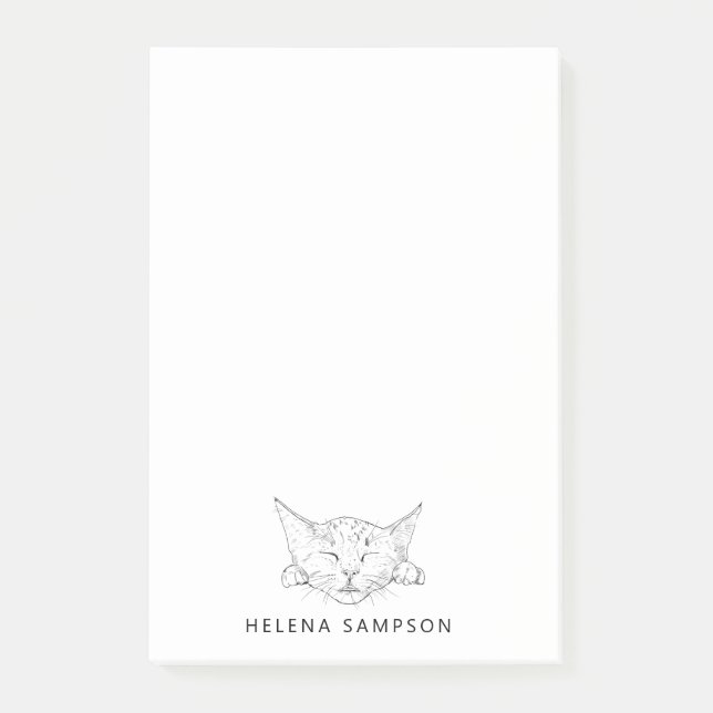 Kitten Sleeping Funny Cats Sketch Personalised Post-it Notes (Front)