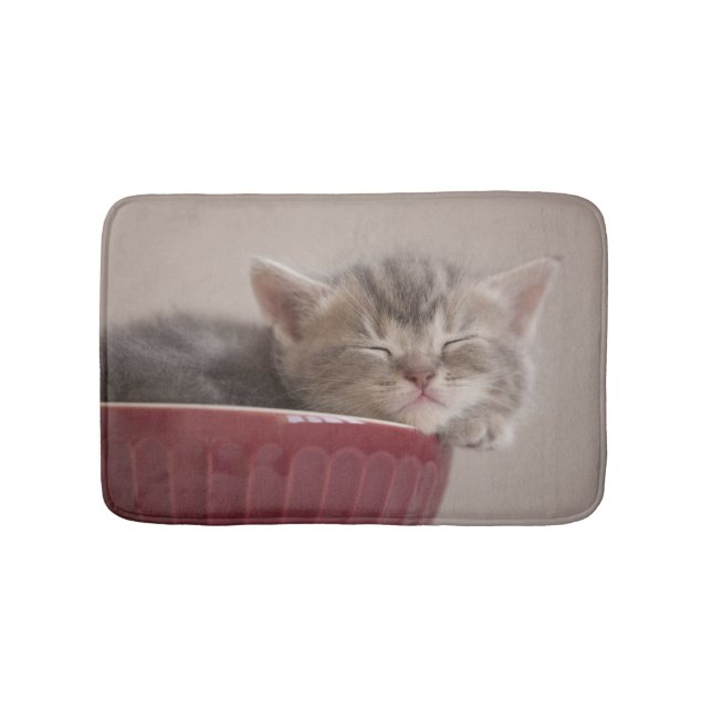 Kitten Sleeping In A Bowl Bath Mat (Front)