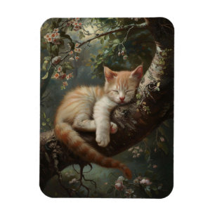 Kitten Sleeping in a Tree Vintage Flexible Magnet