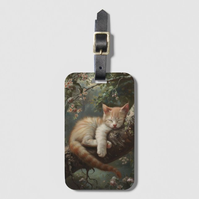 Kitten Sleeping in a Tree Vintage Luggage Tag (Front Vertical)