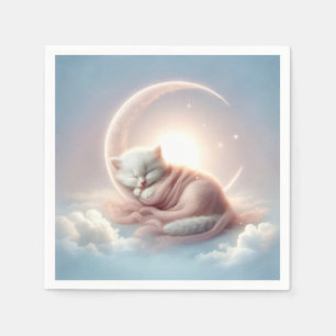 Kitten Sleeping On a Crescent Moon Napkin